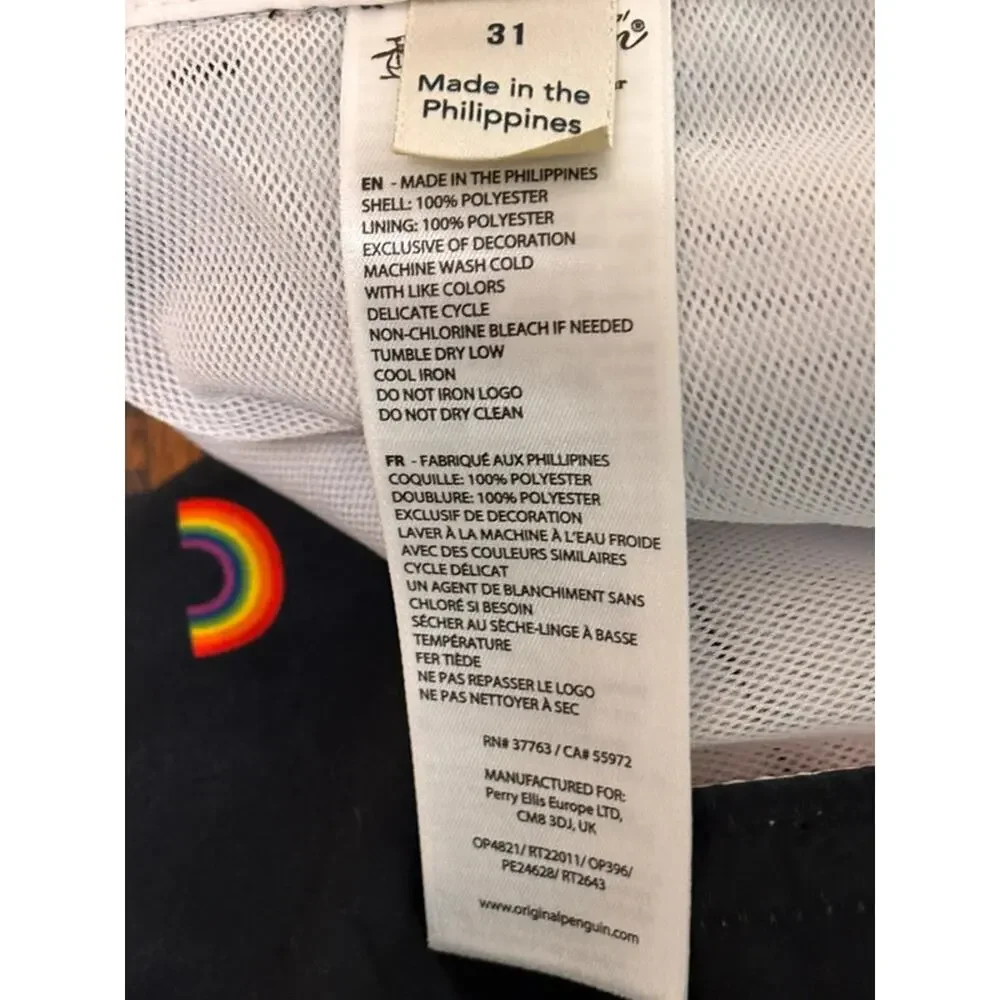 Original Penguin Gay Pride Swim Trunks Bathing Suit Men’s Size 31 Rainbow New